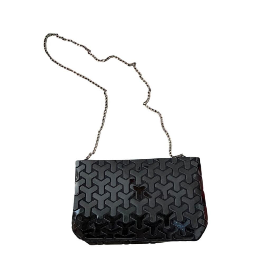 Emilio Pepe Shoulder Bag Shiny Glitter Geometric Pattern Chain Strap Black